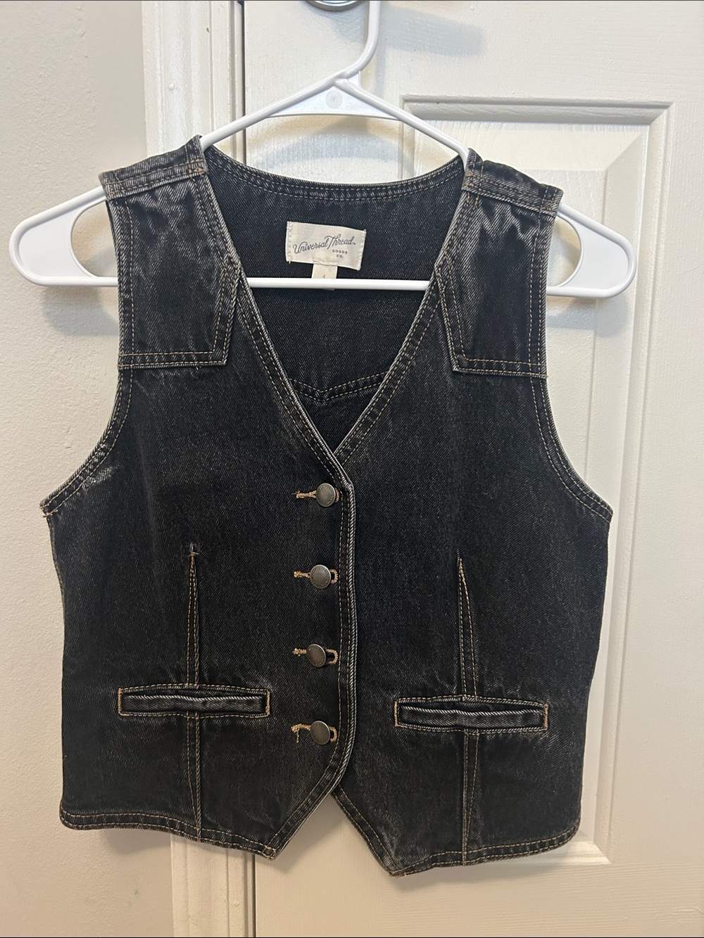Denim Button Front Vest